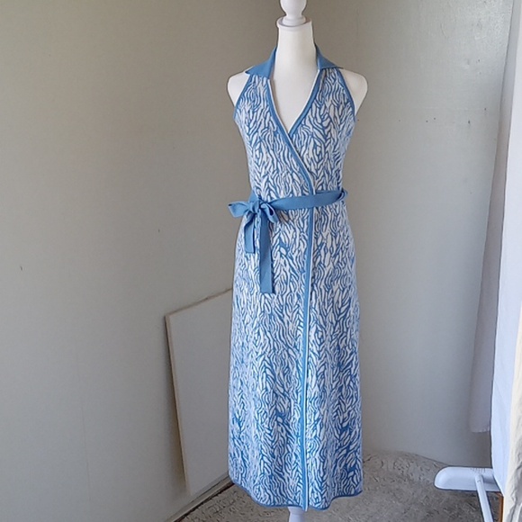 Diane Von Furstenberg Women's Wrap up Dress Sleeveless Size XXS White Blue - Picture 1 of 10